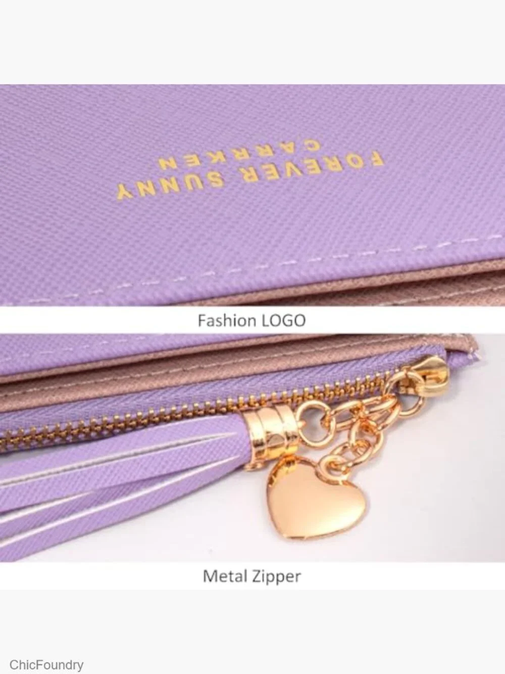 Mini Zip Coin Purse Card Holder Thin Bifold Wallet with Love Pendant Tassels